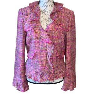 Vision Apparel silk blend tweed ruffle jacket